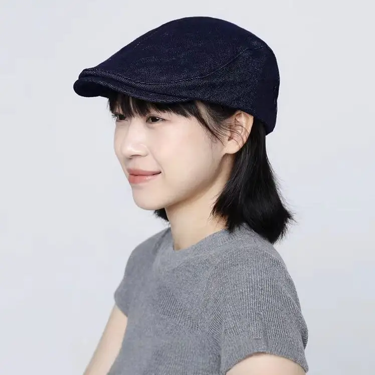 Navy Blue Denim Forward Cap Women's Duckbill Cap - Image 5