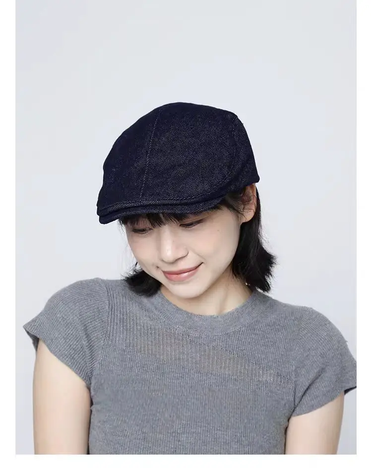 Navy Blue Denim Forward Cap Women's Duckbill Cap — feature 10