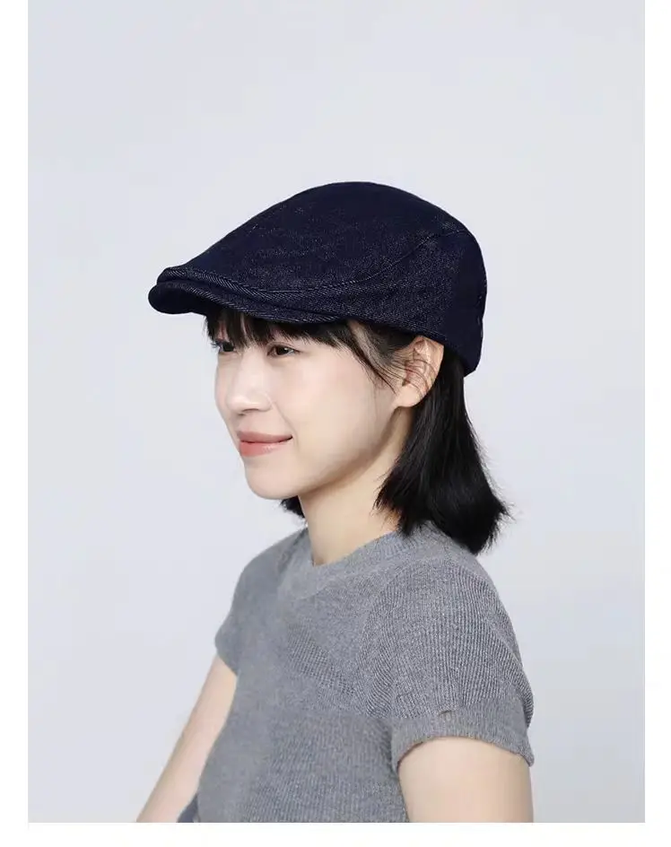 Navy Blue Denim Forward Cap Women's Duckbill Cap — feature 11