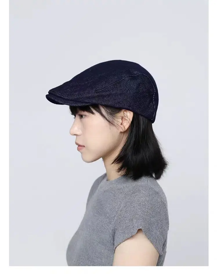 Navy Blue Denim Forward Cap Women's Duckbill Cap — feature 14