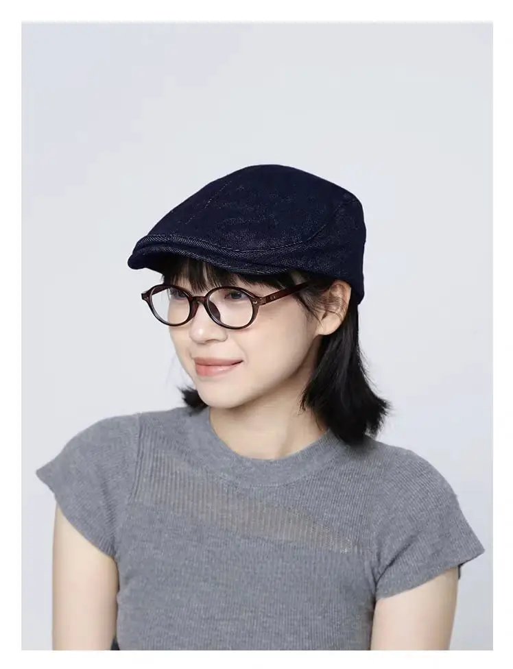 Navy Blue Denim Forward Cap Women's Duckbill Cap — feature 8