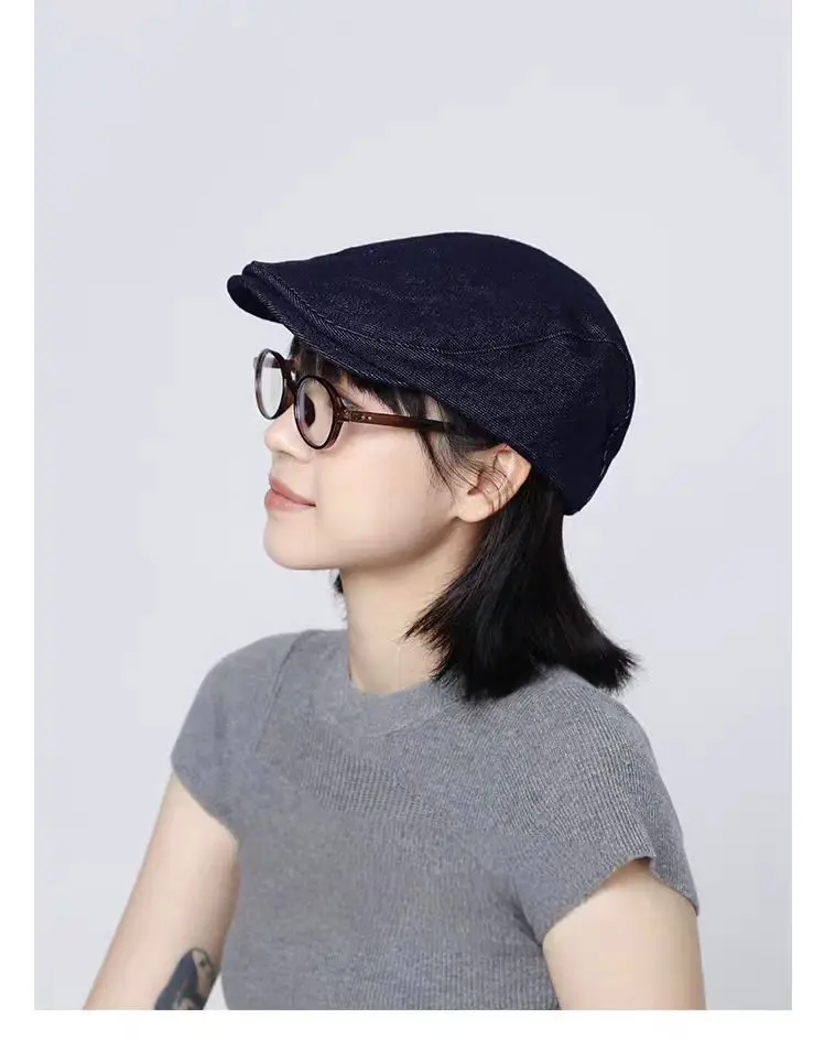 Navy Blue Denim Forward Cap Women's Duckbill Cap — feature 9