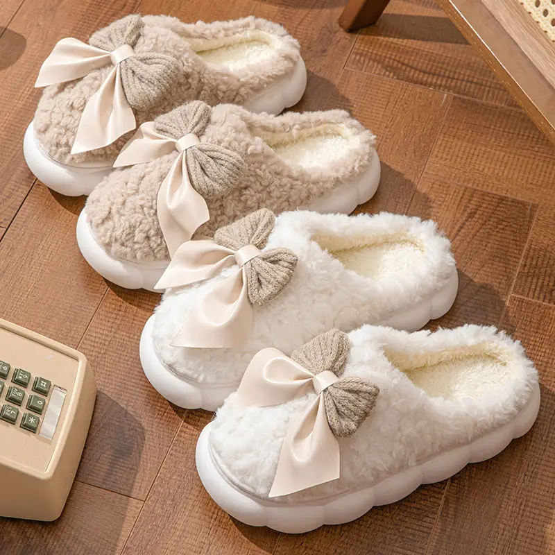 Women Bowknot Plush Warm Slippers Winter Indoor - Image 8