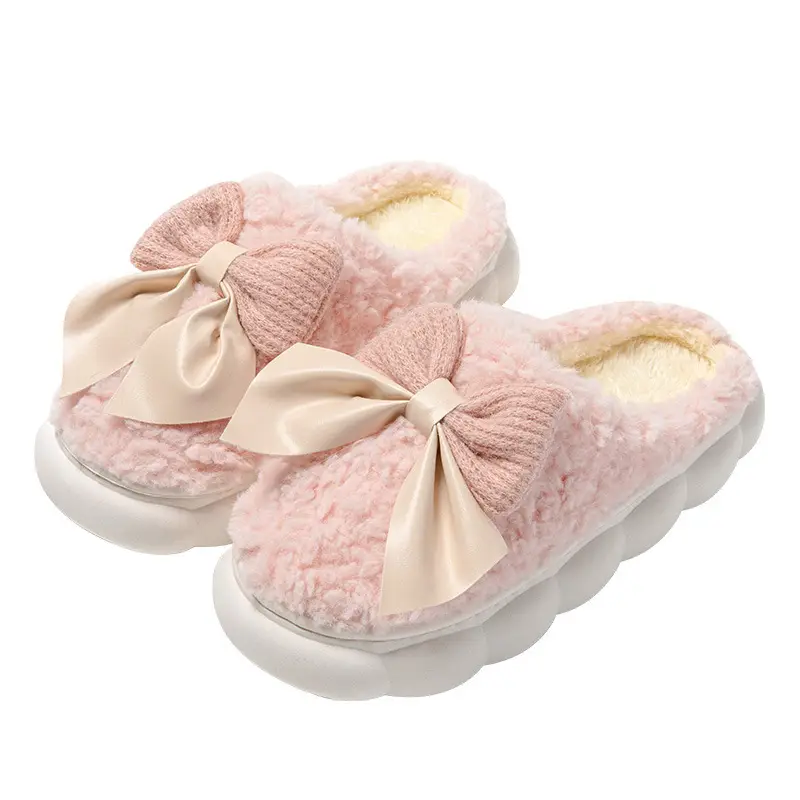 Women Bowknot Plush Warm Slippers Winter Indoor - Image 9