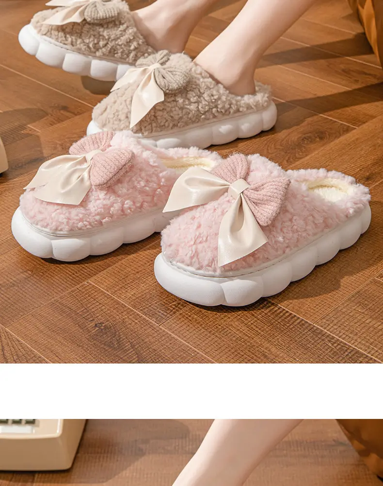 Women Bowknot Plush Warm Slippers Winter Indoor — feature 15