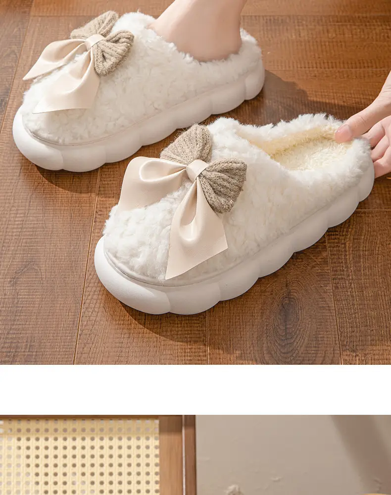 Women Bowknot Plush Warm Slippers Winter Indoor — feature 16