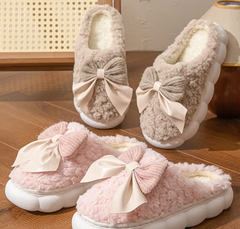 Women Bowknot Plush Warm Slippers Winter Indoor — feature 17