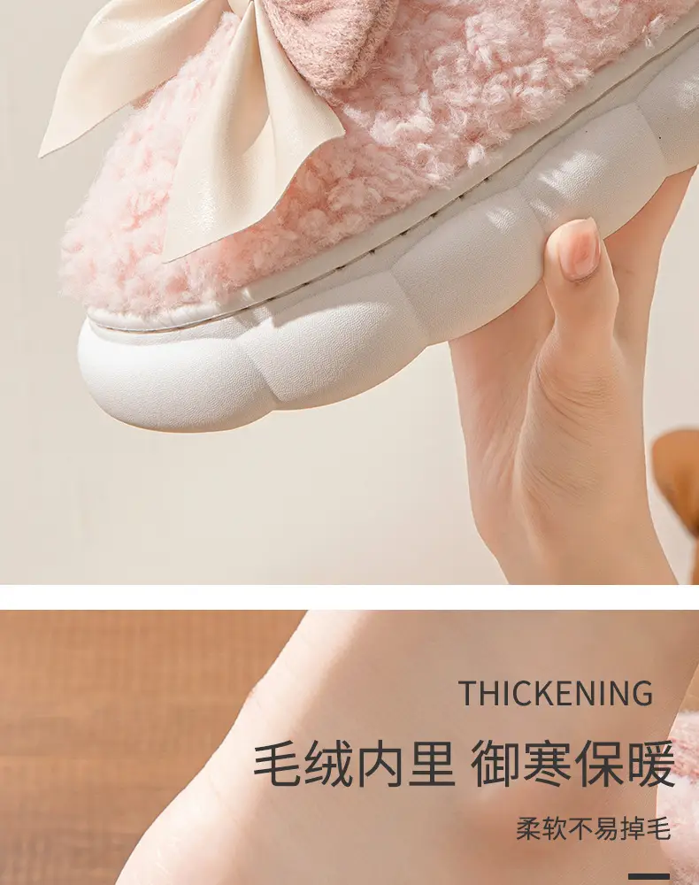 Women Bowknot Plush Warm Slippers Winter Indoor — feature 9