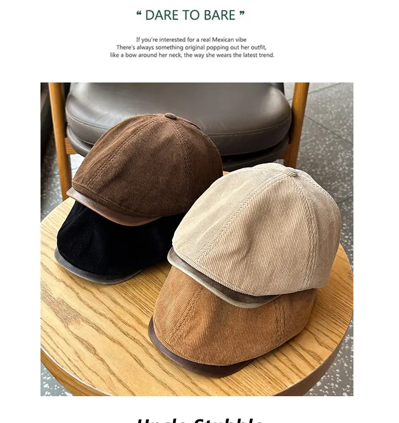Four Seasons Retro Corduroy Cap Brown Unisex — feature 2
