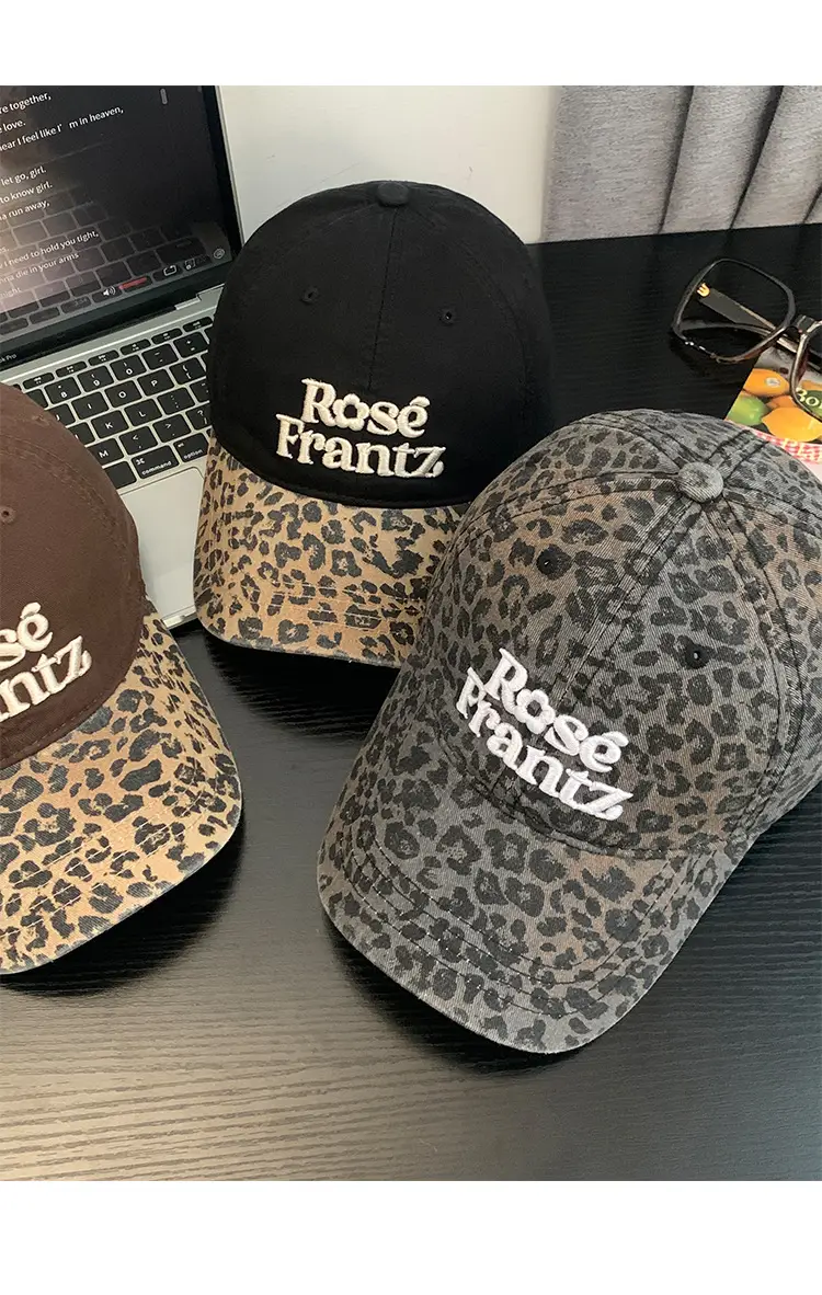 Women Letter Embroidered Leopard Cap Wide Brim — feature 10