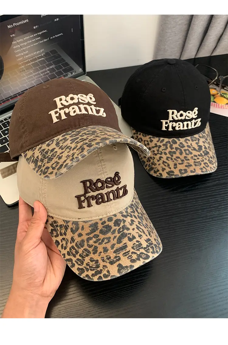 Women Letter Embroidered Leopard Cap Wide Brim — feature 9