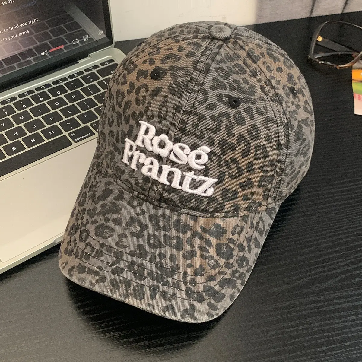 Women Letter Embroidered Leopard Cap Wide Brim