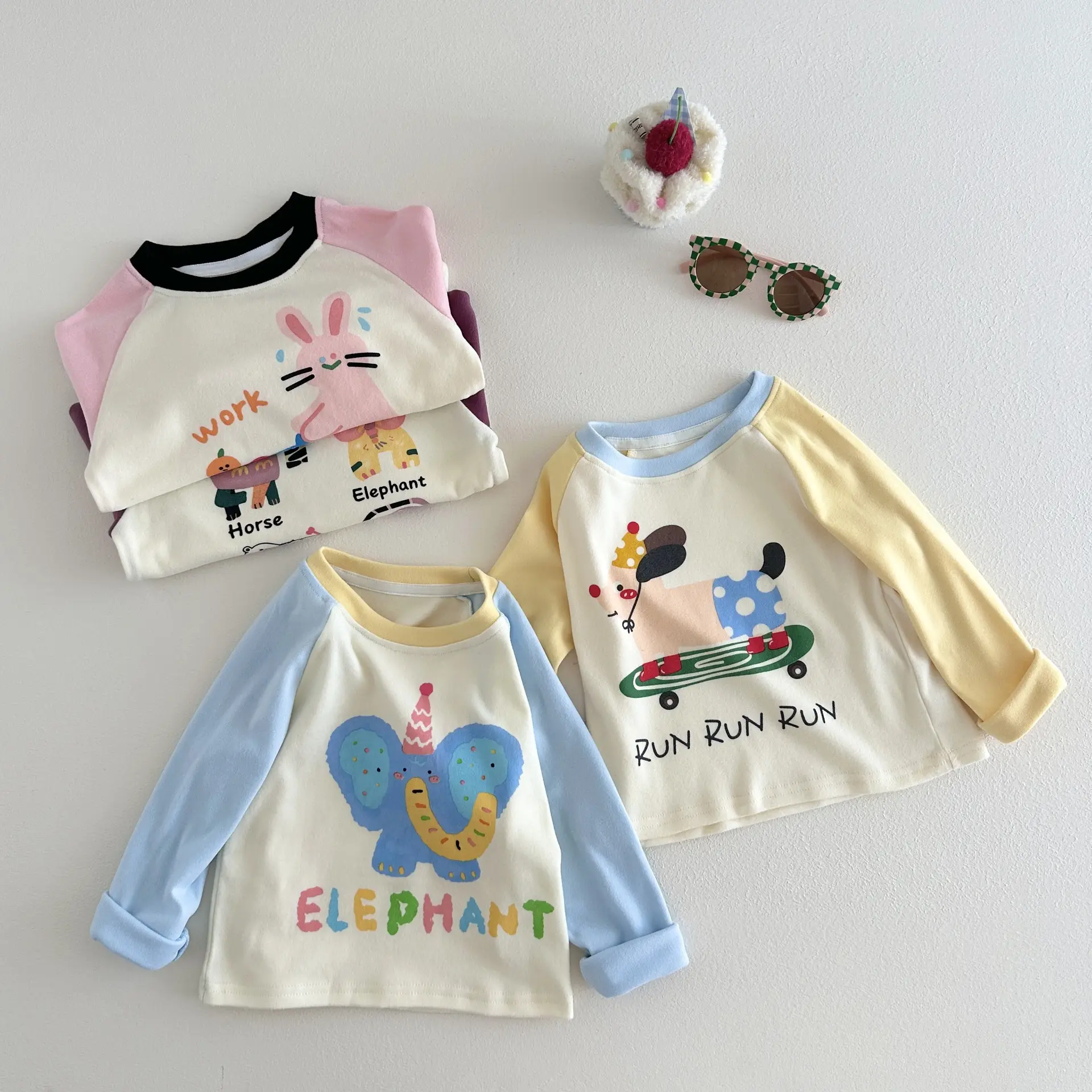 Kids Long Sleeve T-Shirt Pink Rabbit Print 2025 — feature 1