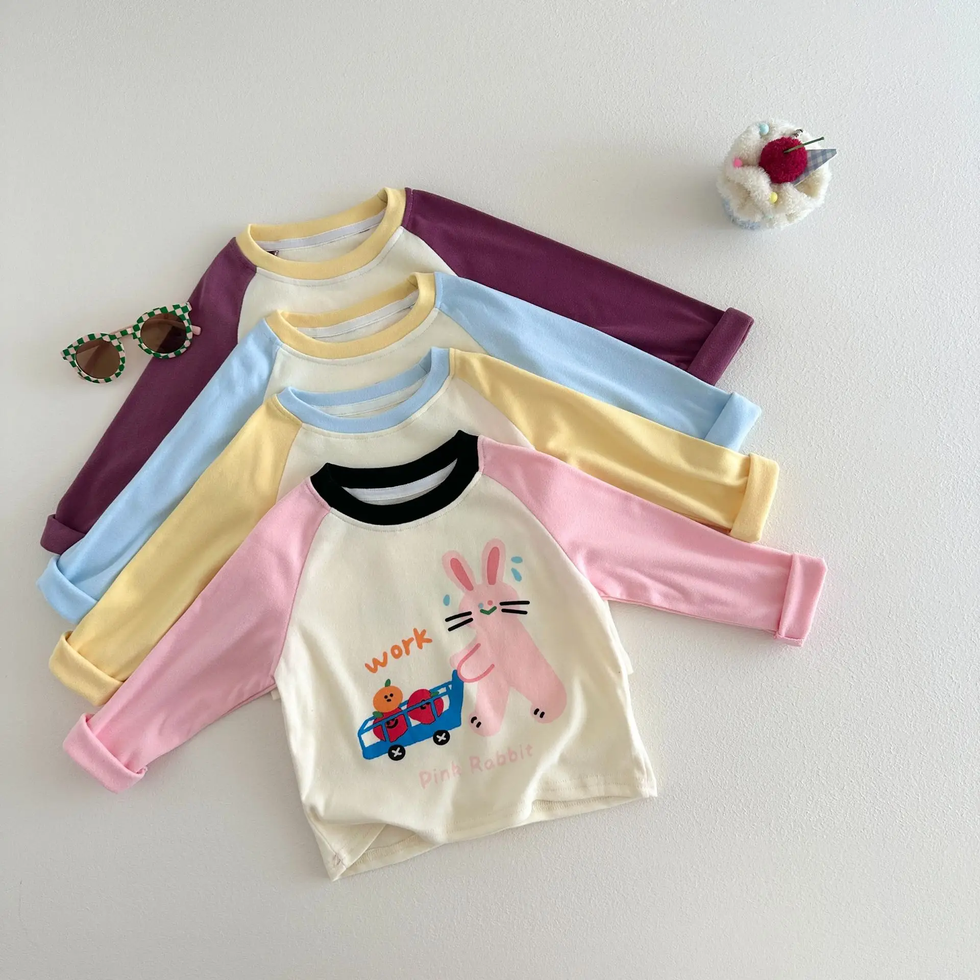 Kids Long Sleeve T-Shirt Pink Rabbit Print 2025 — feature 6