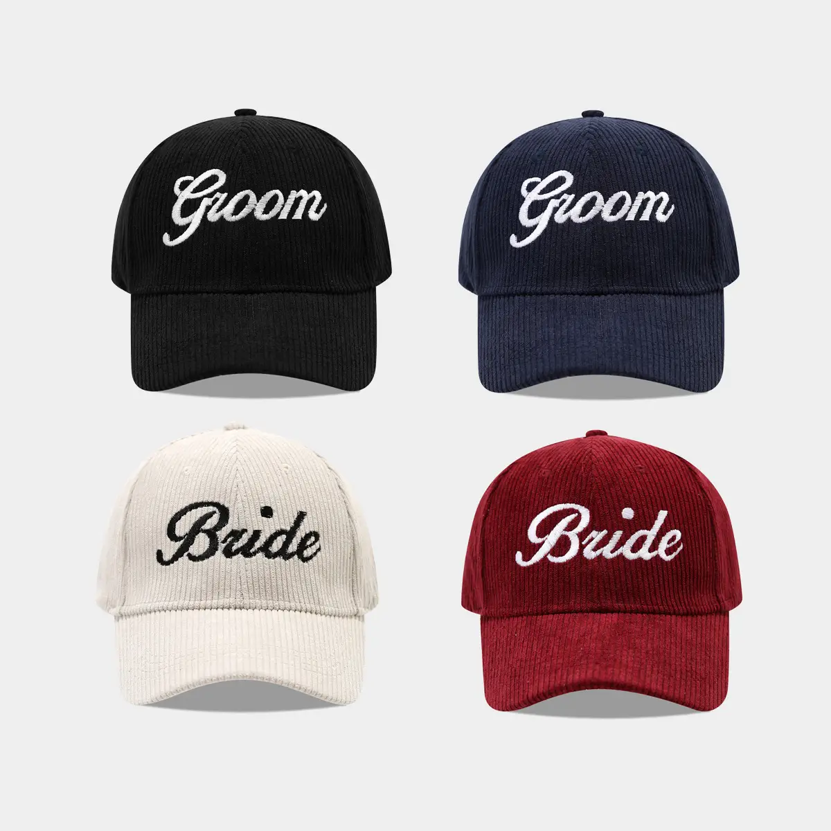 White Knit Groom Cap with "Bride" Embroidery - Image 9