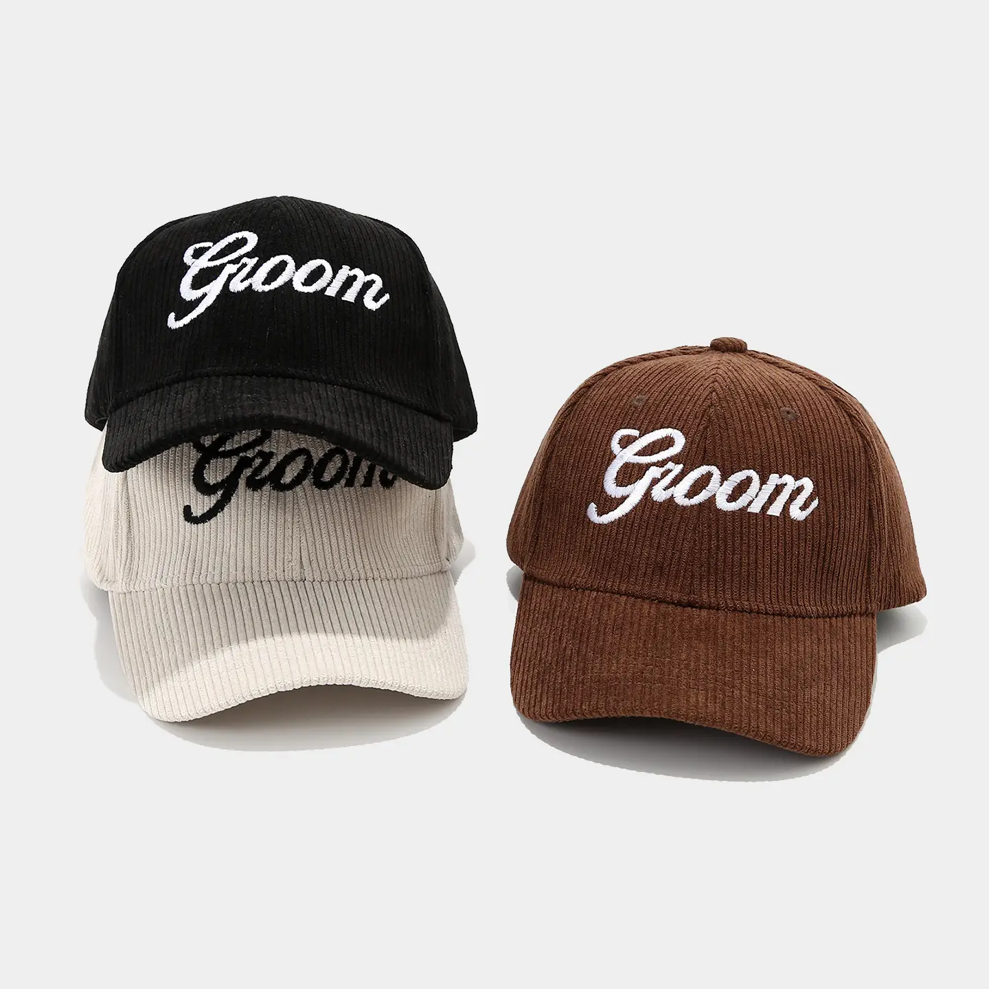 White Knit Groom Cap with "Bride" Embroidery — feature 12