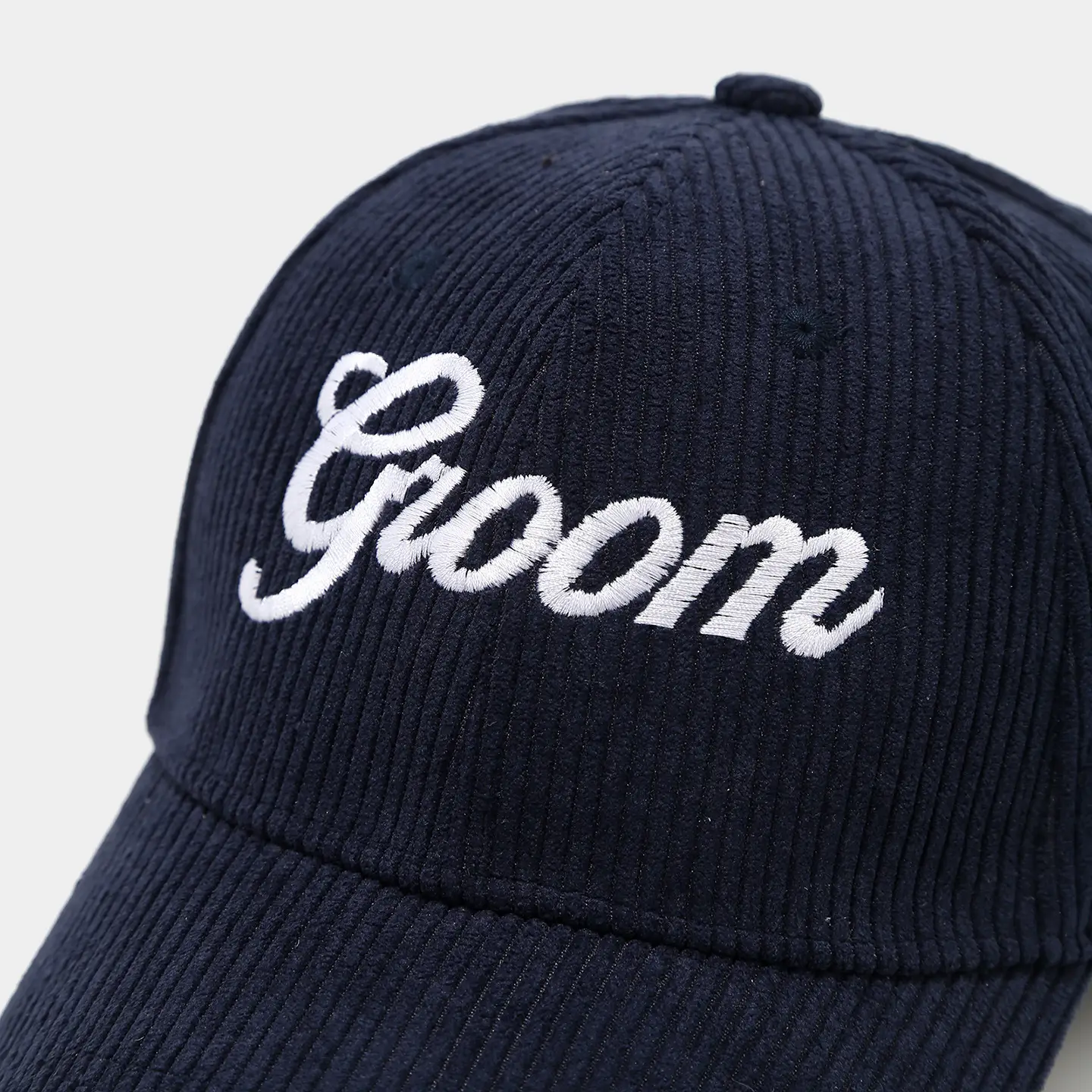 White Knit Groom Cap with "Bride" Embroidery — feature 19