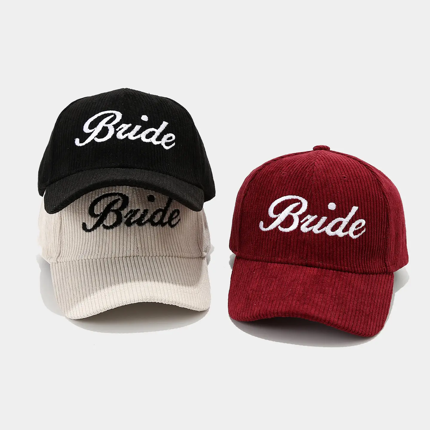 White Knit Groom Cap with "Bride" Embroidery — feature 2