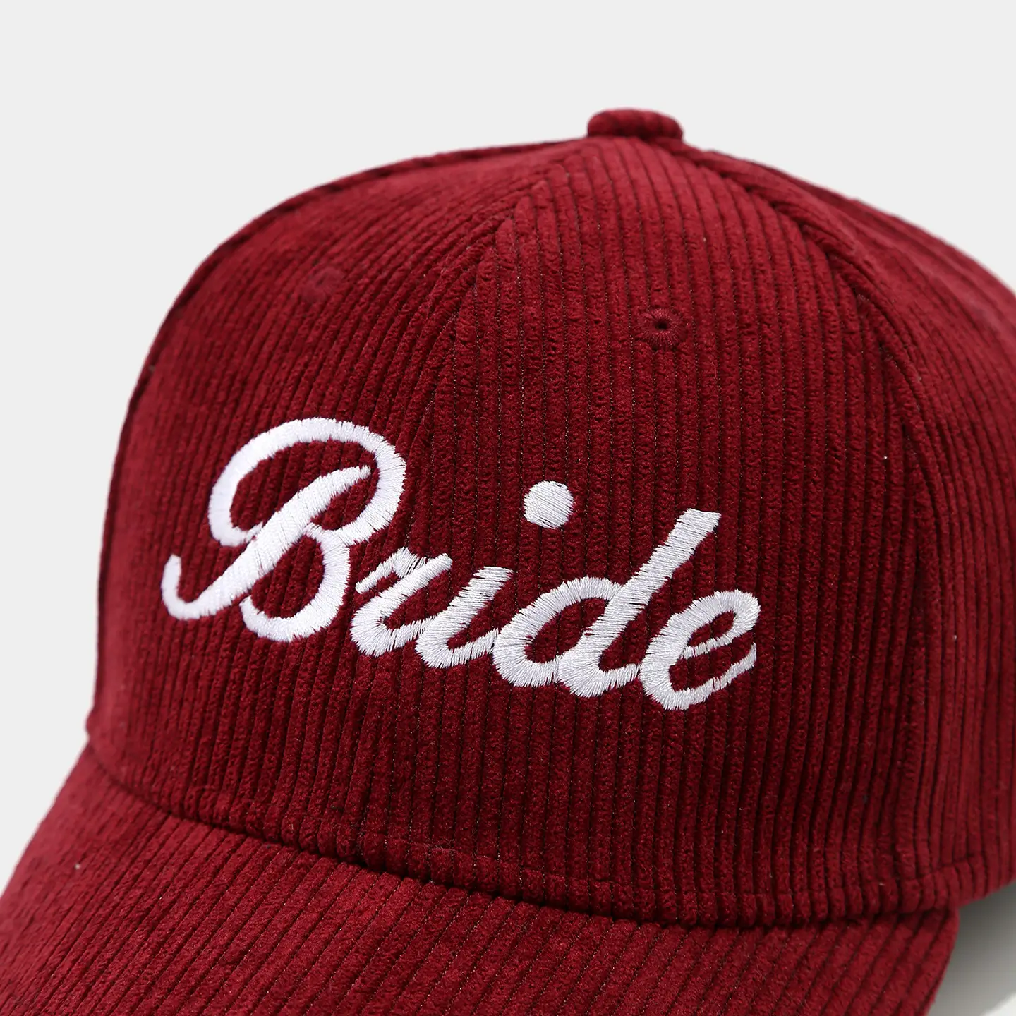 White Knit Groom Cap with "Bride" Embroidery — feature 8
