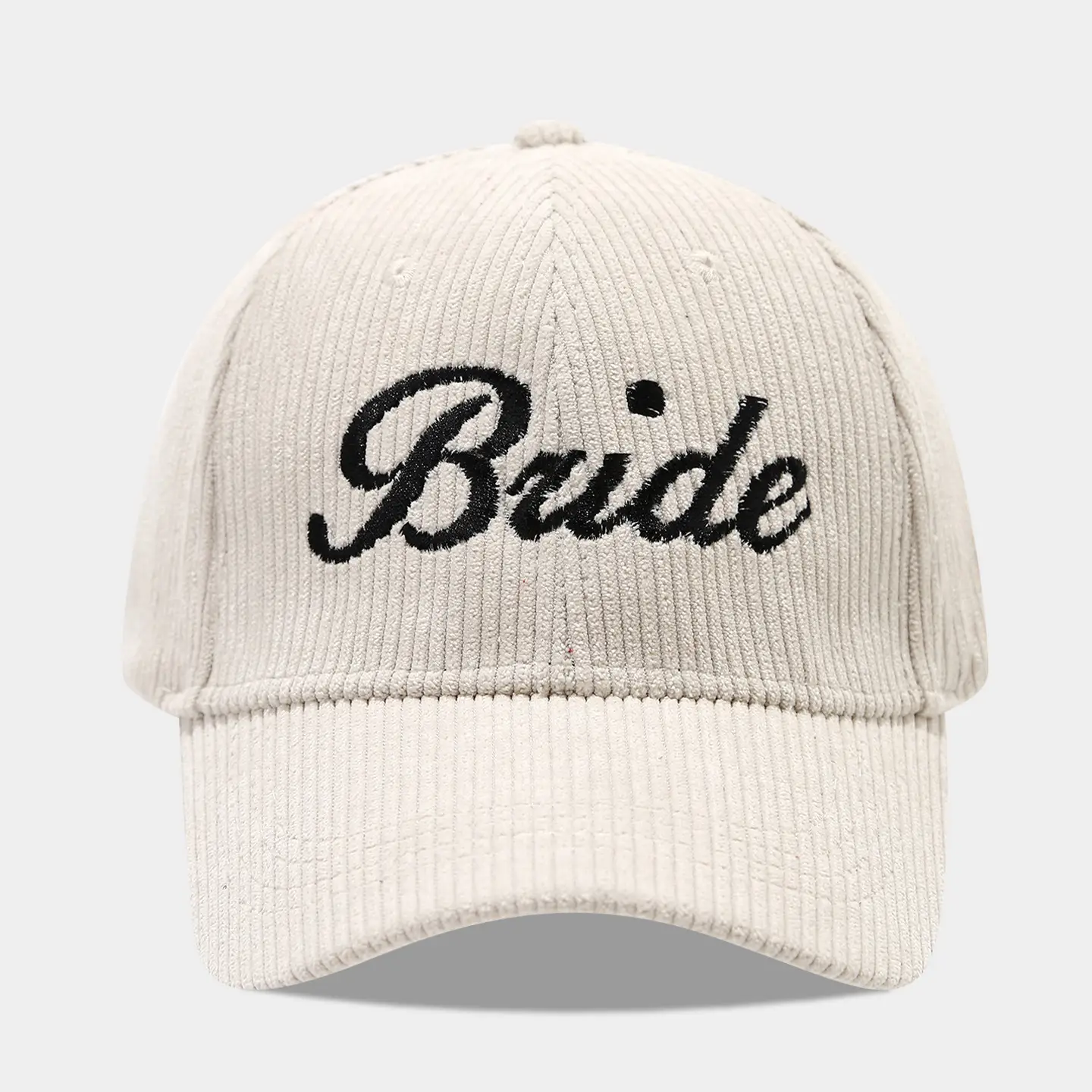 White Knit Groom Cap with "Bride" Embroidery - Image 2