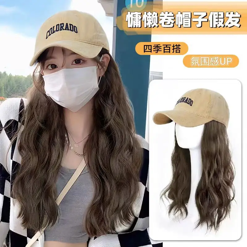 Women's Peaked Cap Wig All-in-One Lazy Curly Summer - Image 6
