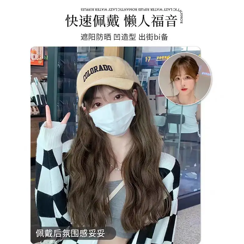 Women's Peaked Cap Wig All-in-One Lazy Curly Summer - Image 7