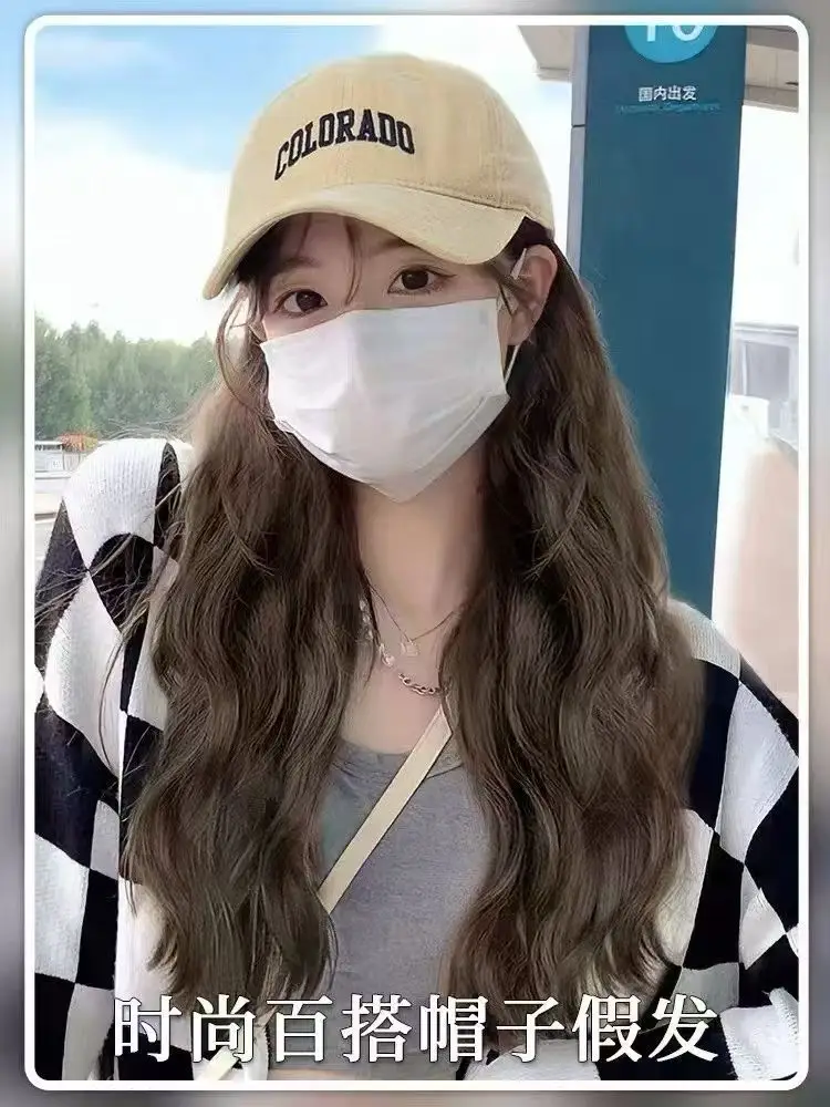 Women's Peaked Cap Wig All-in-One Lazy Curly Summer - Image 3
