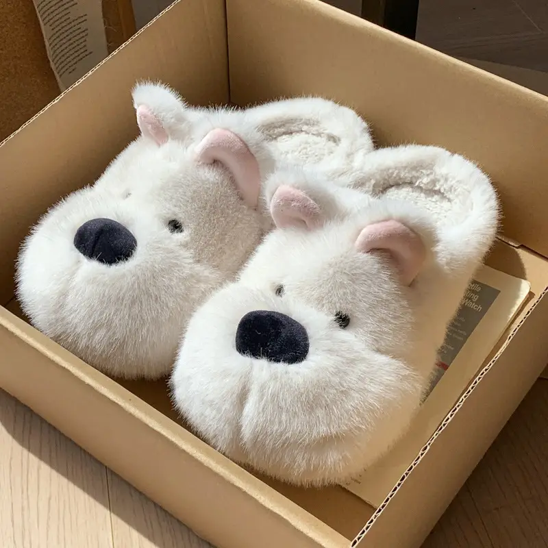 Cute Puppy Cotton Slippers for Women Winter Home Indoor Plush Warm Women's Home Soft Bottom Non-Slip Cotton Slippers Wholesale - Image 3