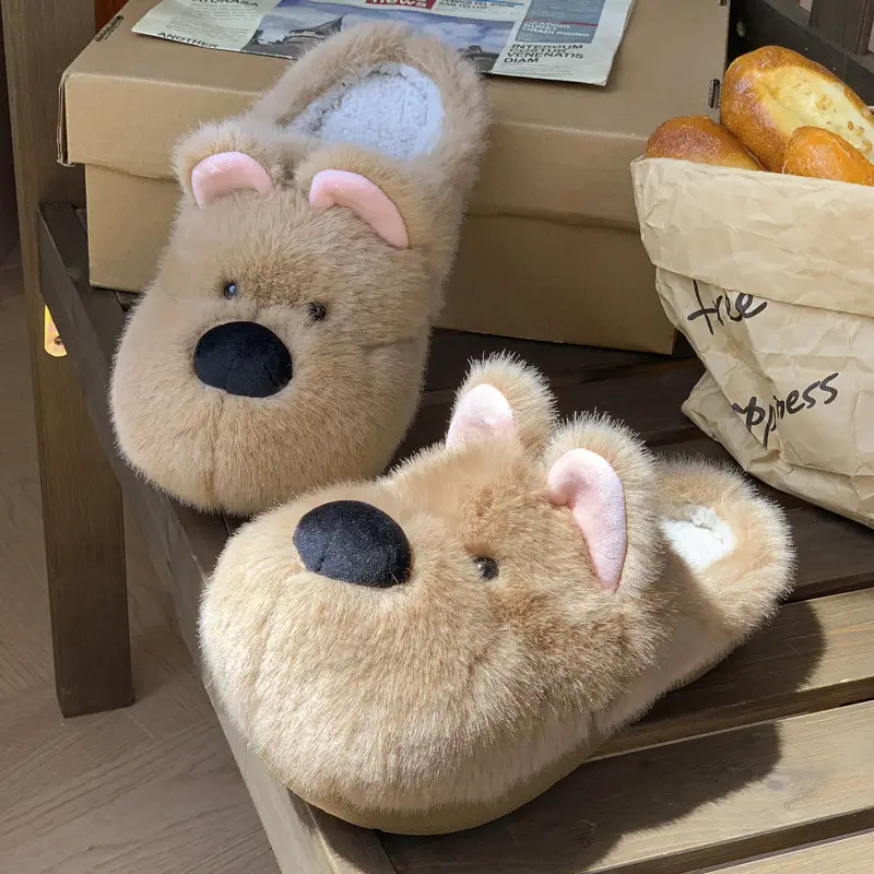 Cute Puppy Cotton Slippers for Women Winter Home Indoor Plush Warm Women's Home Soft Bottom Non-Slip Cotton Slippers Wholesale - Image 4