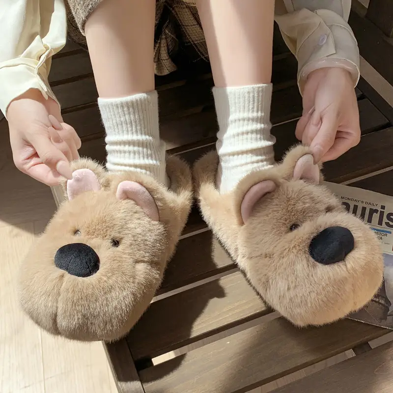 Cute Puppy Cotton Slippers for Women Winter Home Indoor Plush Warm Women's Home Soft Bottom Non-Slip Cotton Slippers Wholesale - Image 5