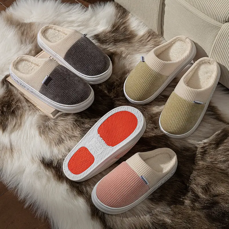 Non-Slip Thick-Soled Cotton Slippers for Women in Autumn and Winter Indoor Home with Poop Feeling Fleece-Lined Warm Silent Furry Slippers for Men - Image 9