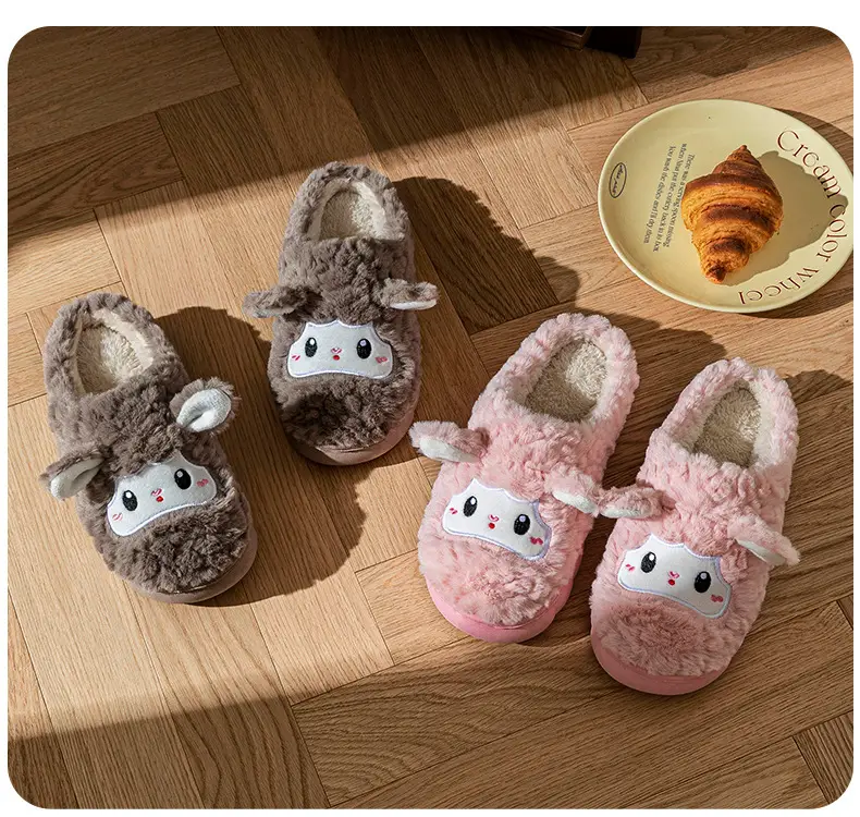 Cartoon Sheep Cotton Slippers for Indoor Home Use, Couple's Warm Plush Thick-Soled Slippers with a Stepping-On-Clouds Feel, Suitable for Autumn and Winter Postpartum Use — feature 11