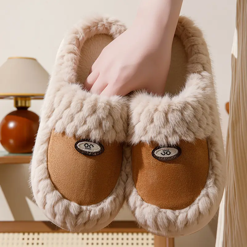 Wholesale New Cotton Slippers for Women in Autumn and Winter Home Indoor Household Thick-Soled Non-Slip Warm Furry Confinement Slippers for Men - Image 3