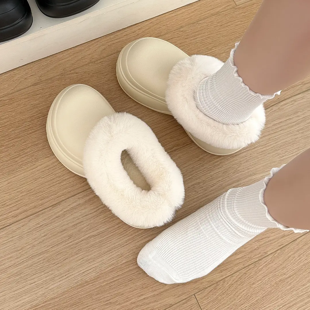 Thick-Soled Waterproof Cotton Slippers for Women, New Winter Style, Warm Plush Indoor Soft-Soled Home Slippers for Women - Image 5