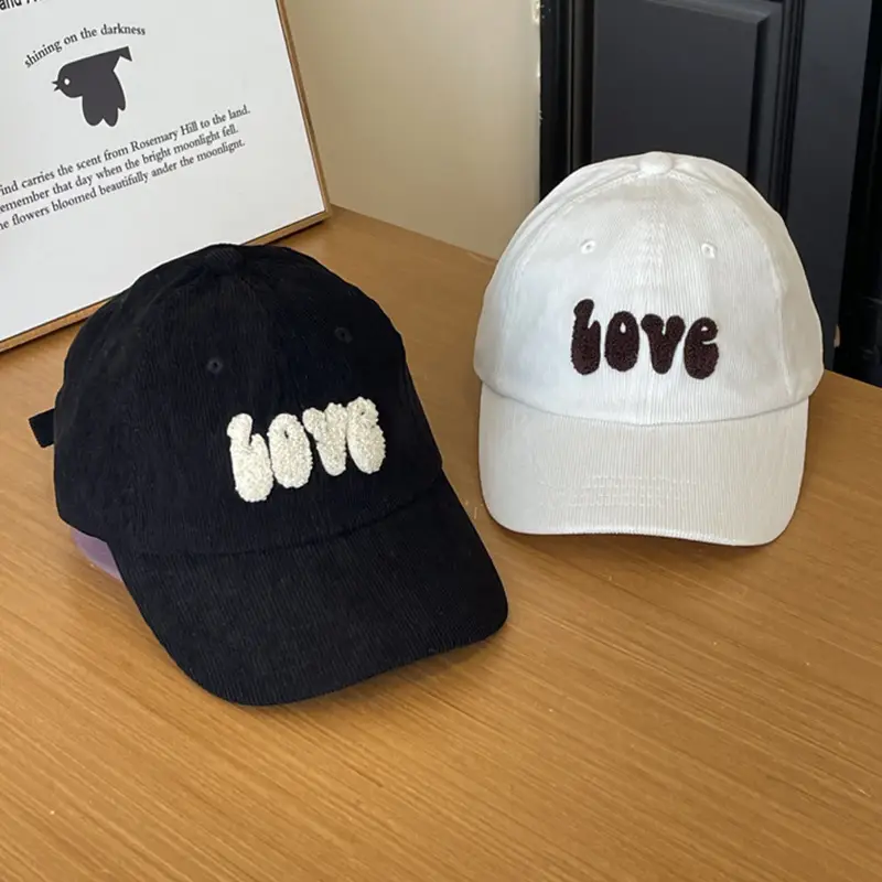 Warm Corduroy Love Cap for Women Men Brown