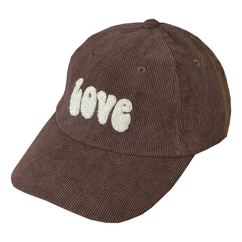 Warm Corduroy Love Cap for Women Men Brown