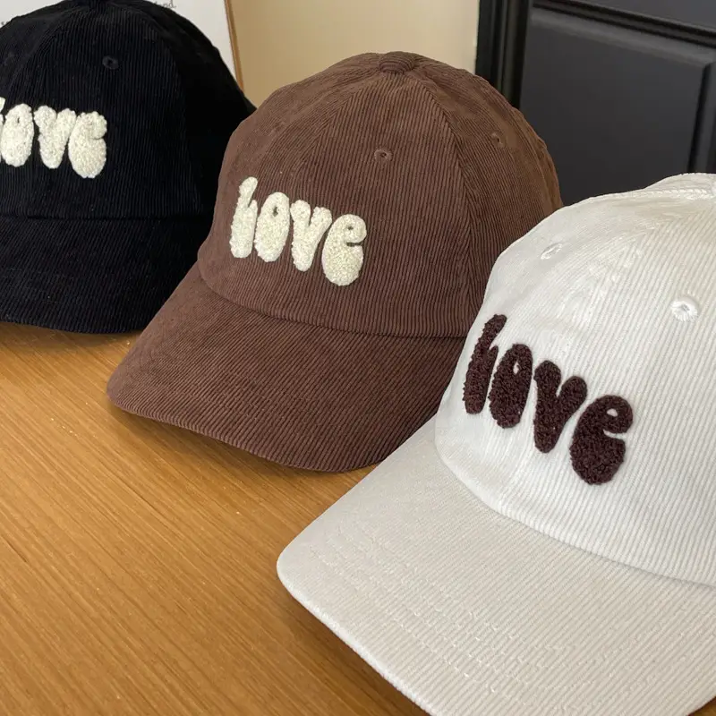 Warm Corduroy Love Cap for Women Men Brown — feature 10
