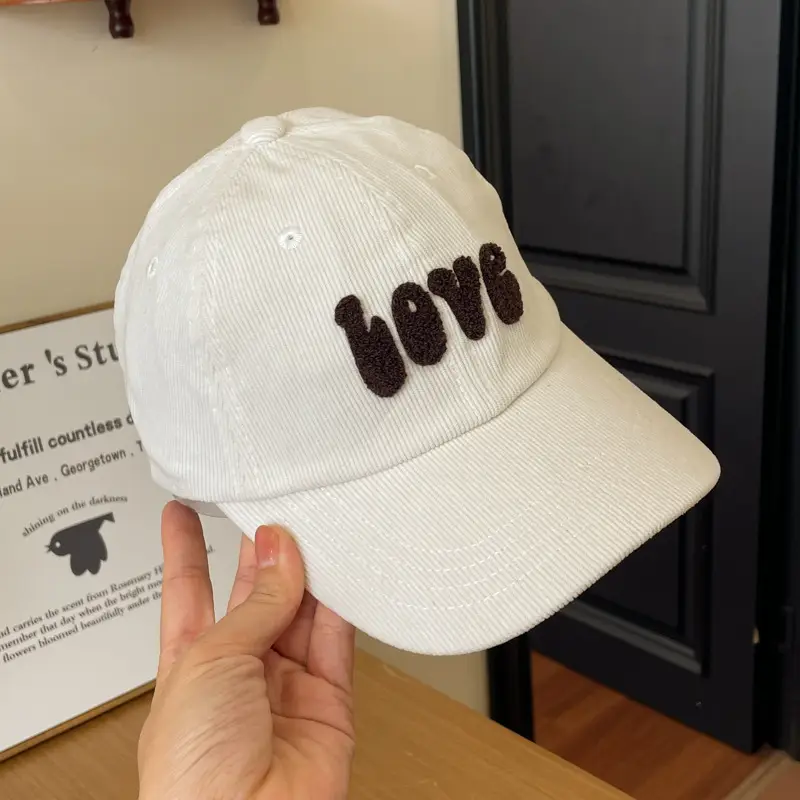 Warm Corduroy Love Cap for Women Men Brown — feature 11
