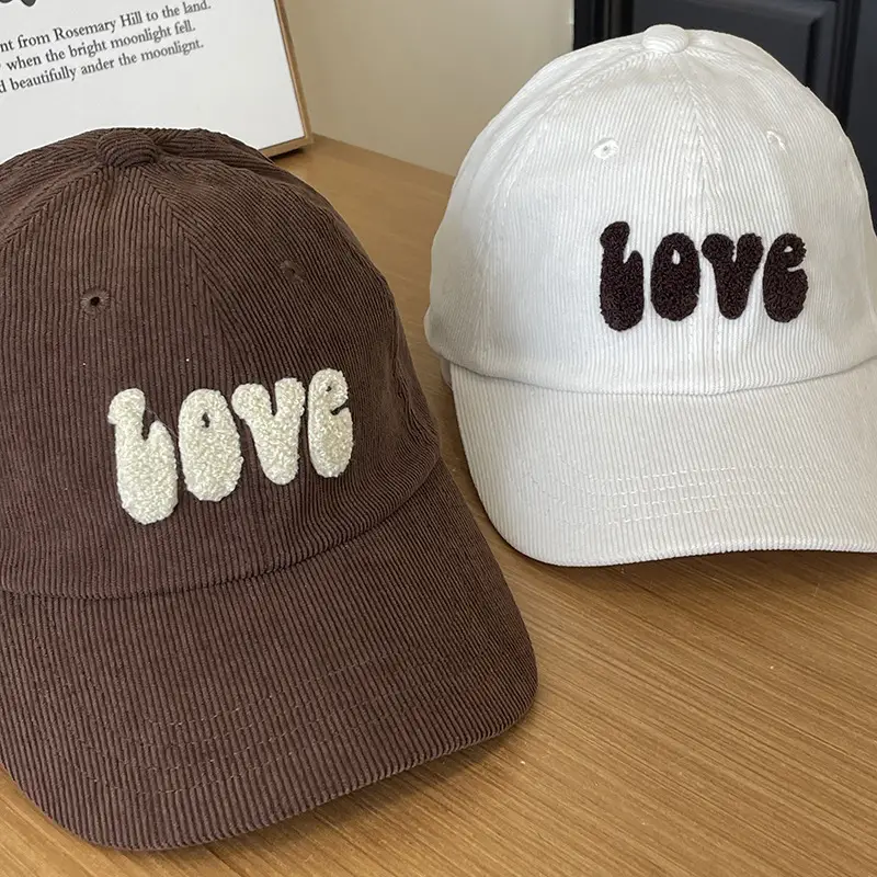 Warm Corduroy Love Cap for Women Men Brown — feature 12