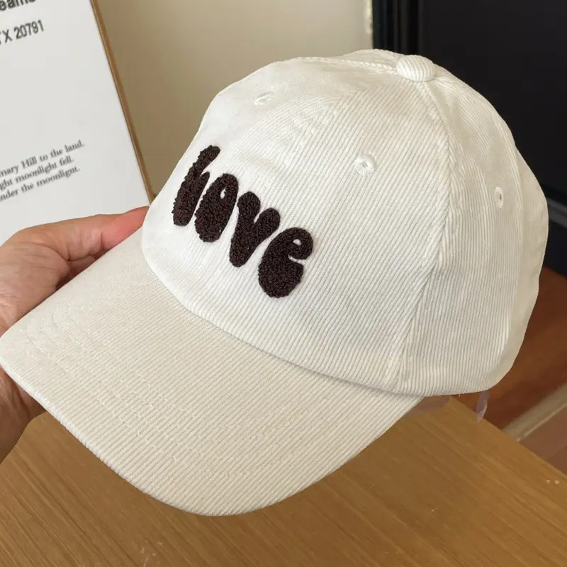 Warm Corduroy Love Cap for Women Men Brown — feature 13