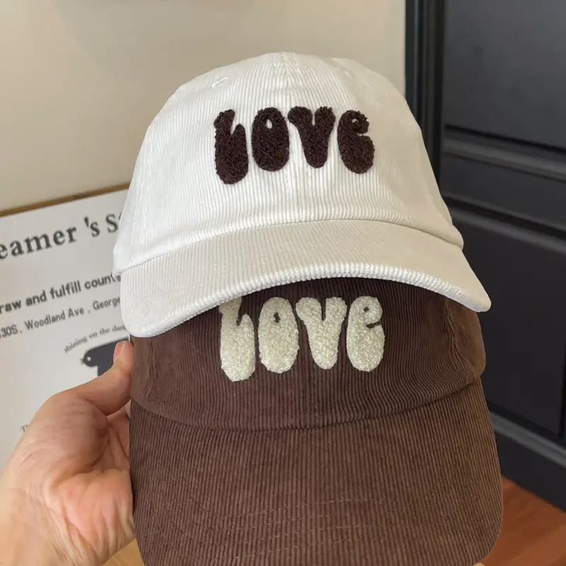 Warm Corduroy Love Cap for Women Men Brown — feature 14