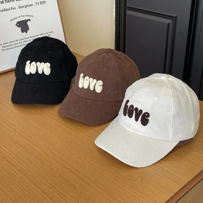 Warm Corduroy Love Cap for Women Men Brown — feature 2