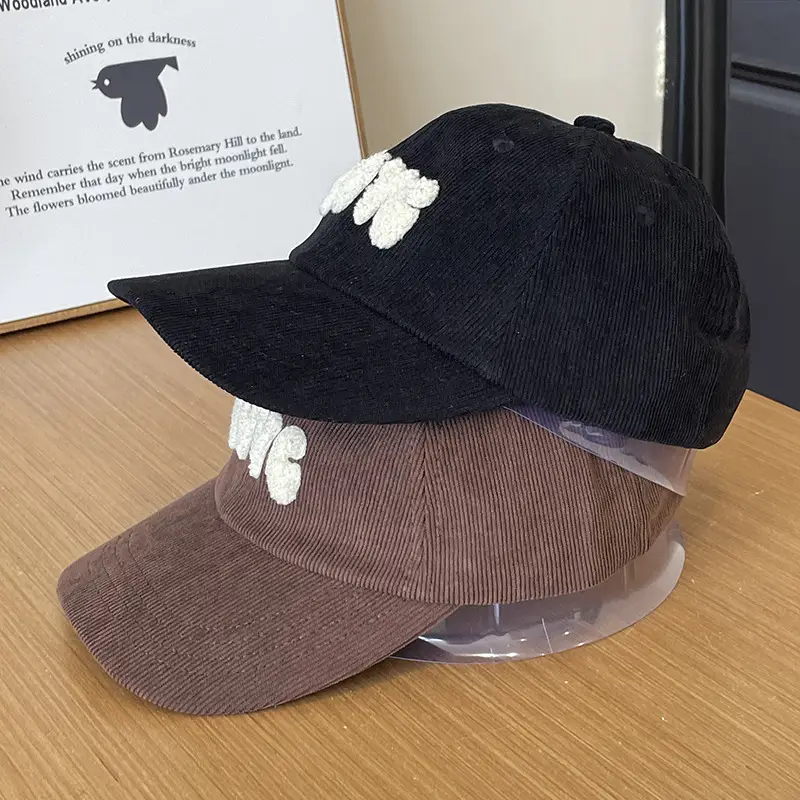 Warm Corduroy Love Cap for Women Men Brown — feature 8