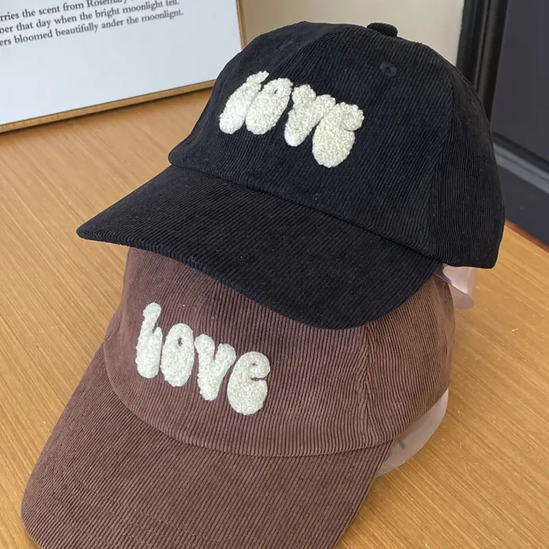 Warm Corduroy Love Cap for Women Men Brown — feature 9