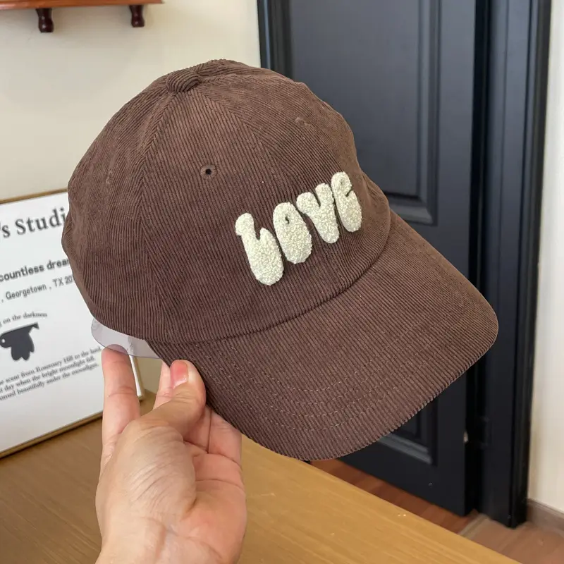 Warm Corduroy Love Cap for Women Men Brown