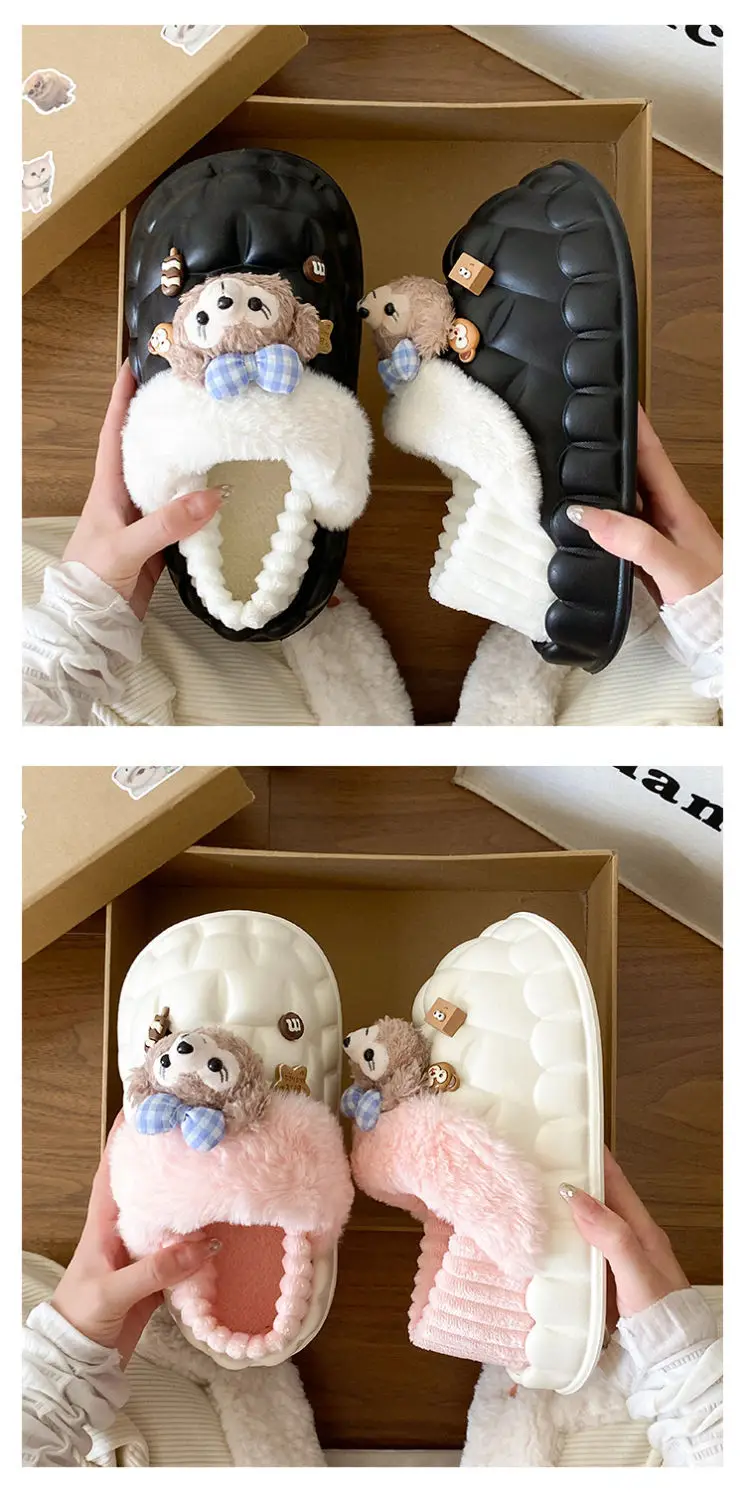 Cute Bear Lined Warm Cotton Slippers for Women — feature 20