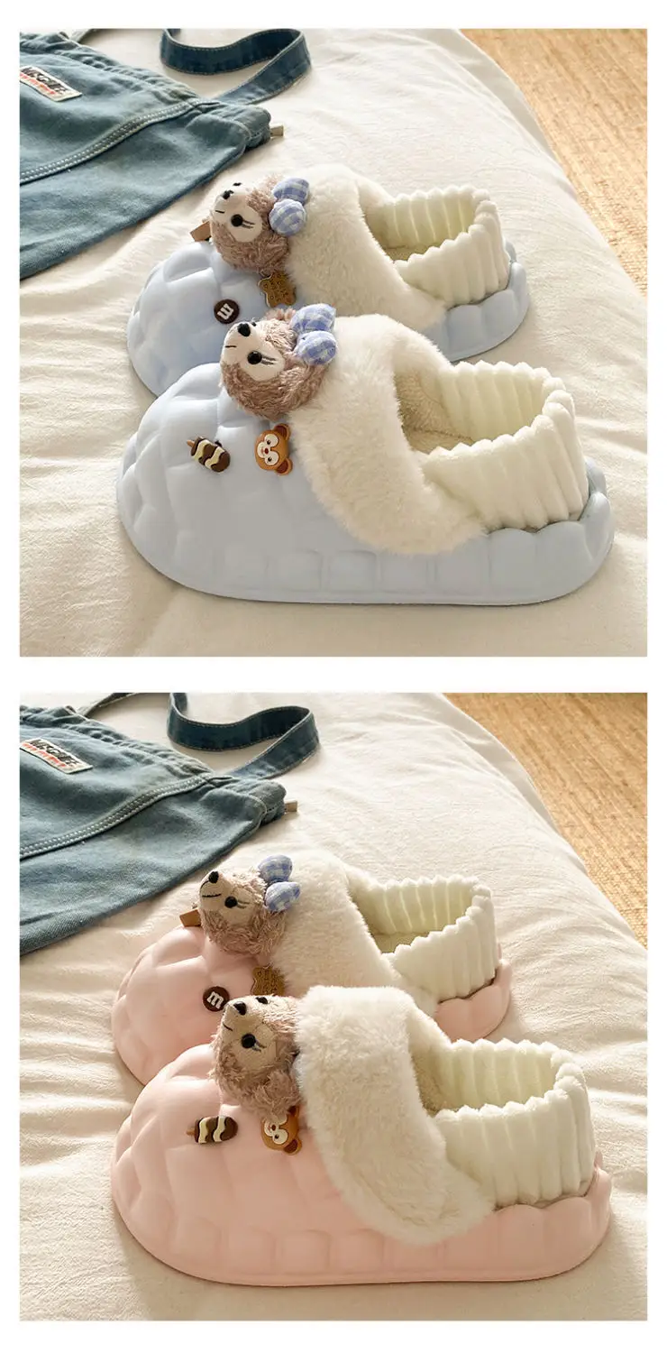 Cute Bear Lined Warm Cotton Slippers for Women — feature 26