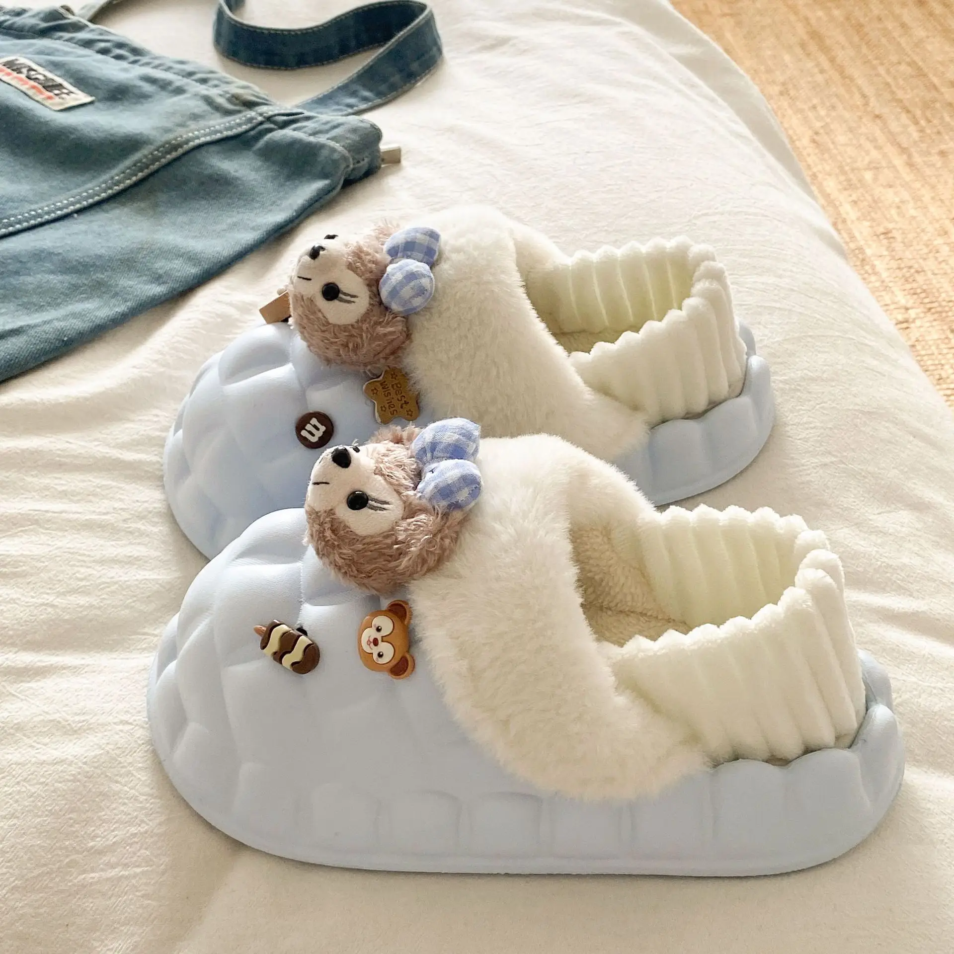 Cute Bear Lined Warm Cotton Slippers for Women - Image 4