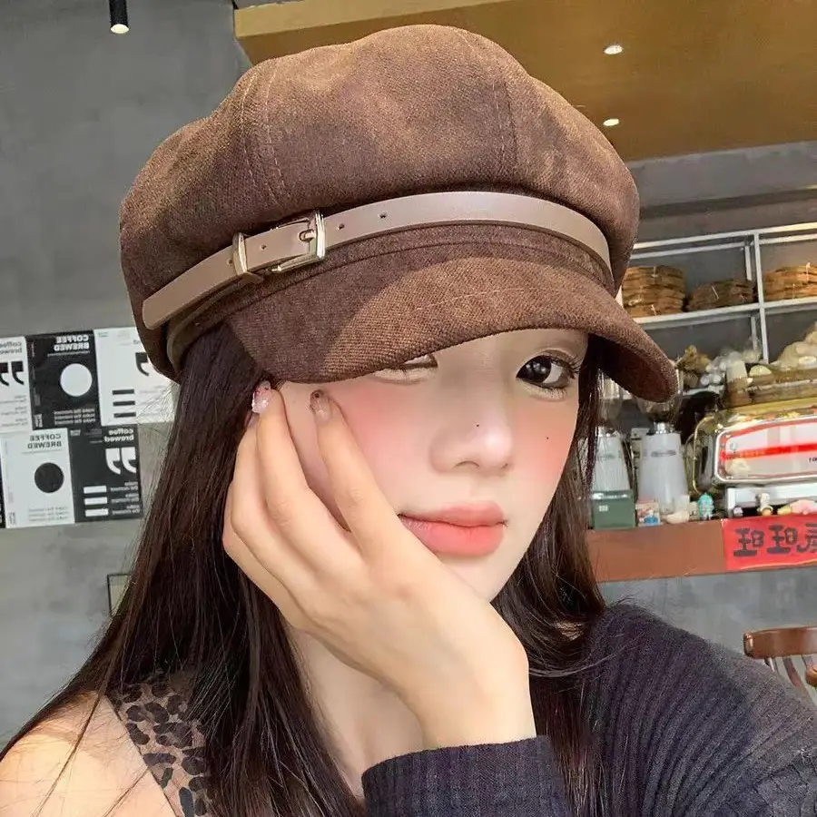 Vintage Suede Beret with Large Cap Dark Brown - Image 5