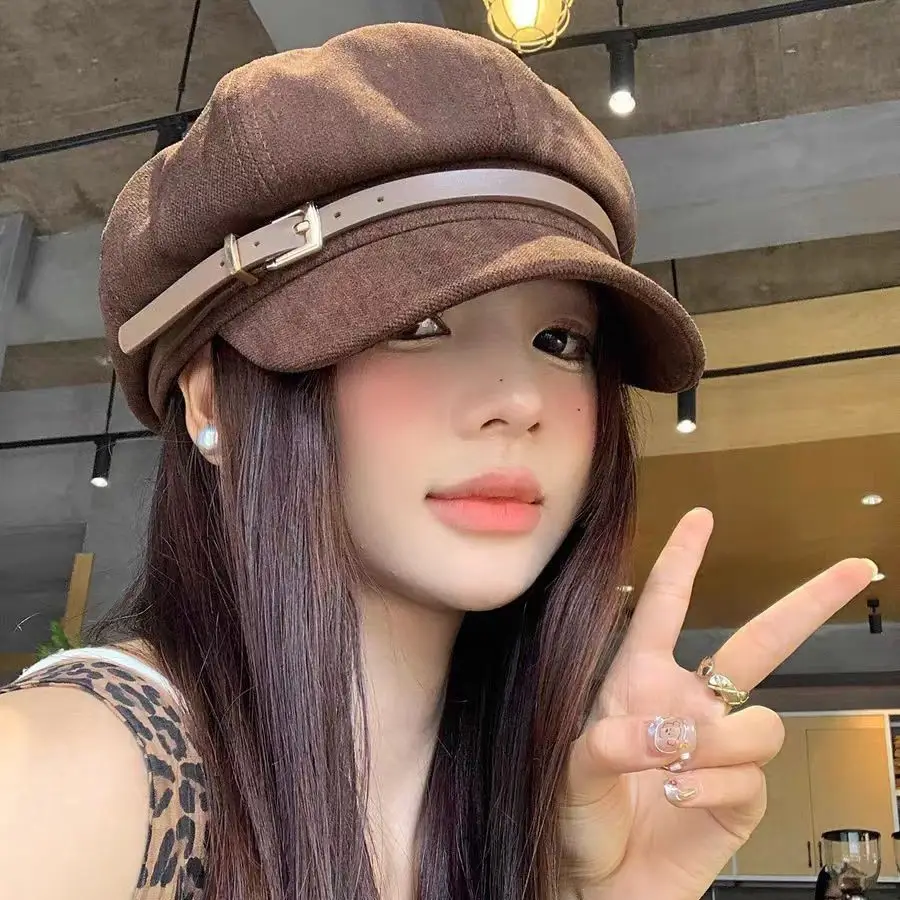 Vintage Suede Beret with Large Cap Dark Brown - Image 7